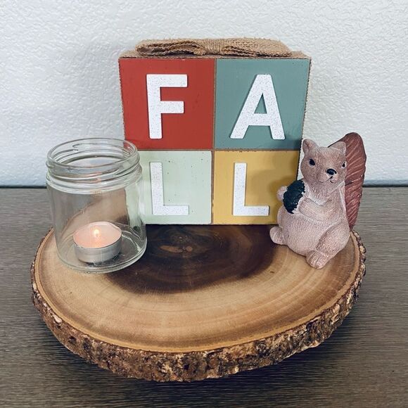 Fall Squirrel Centerpiece Table Decor Tray Set - Picture 2 of 3